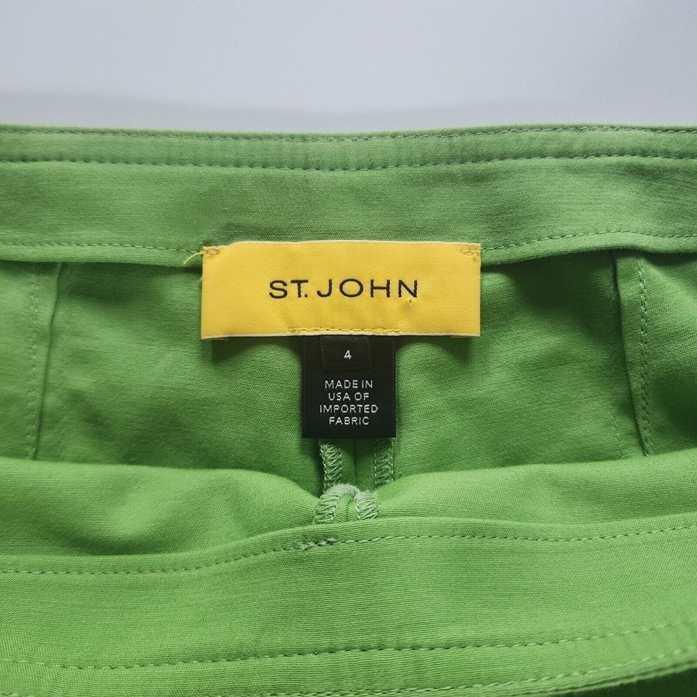 St John Pants Slacks Women's 4 Green Cotton Straight Leg Flat Front Zipper EUC - Picture 2 of 10